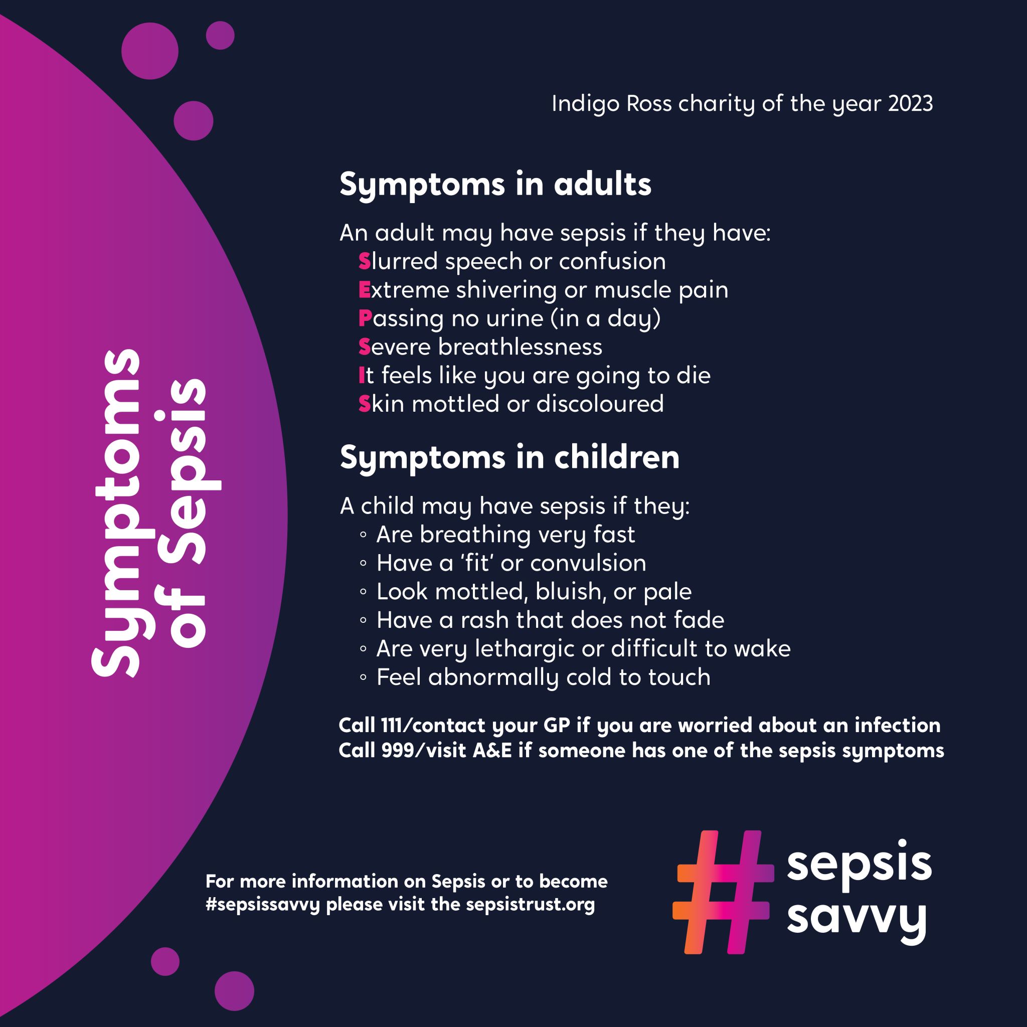 The symptoms of sepsis | Indigo Ross | Charity of the year